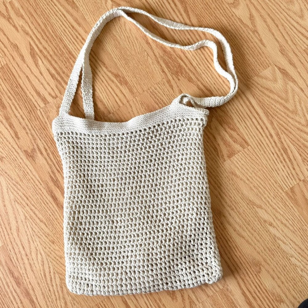 Handmade Crochet Shoulder Bag Neutral Boho Festival Beach Tote Summer Purse